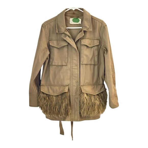 Anthropologie Utility Faux Fur Pockets Jacket Cotton Boho Fall Statement XS - Picture 2 of 15